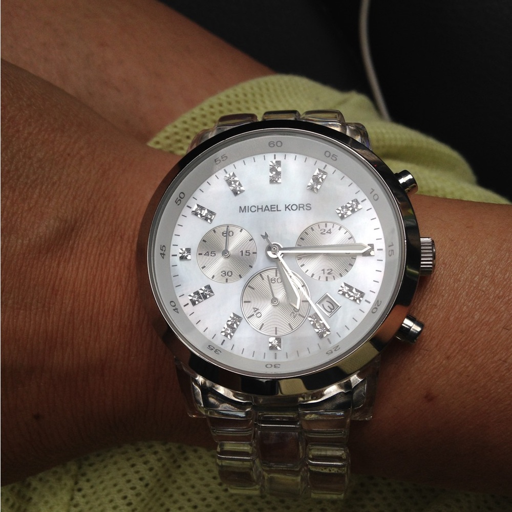 Michael Kors Silver and White Chronograph Watch